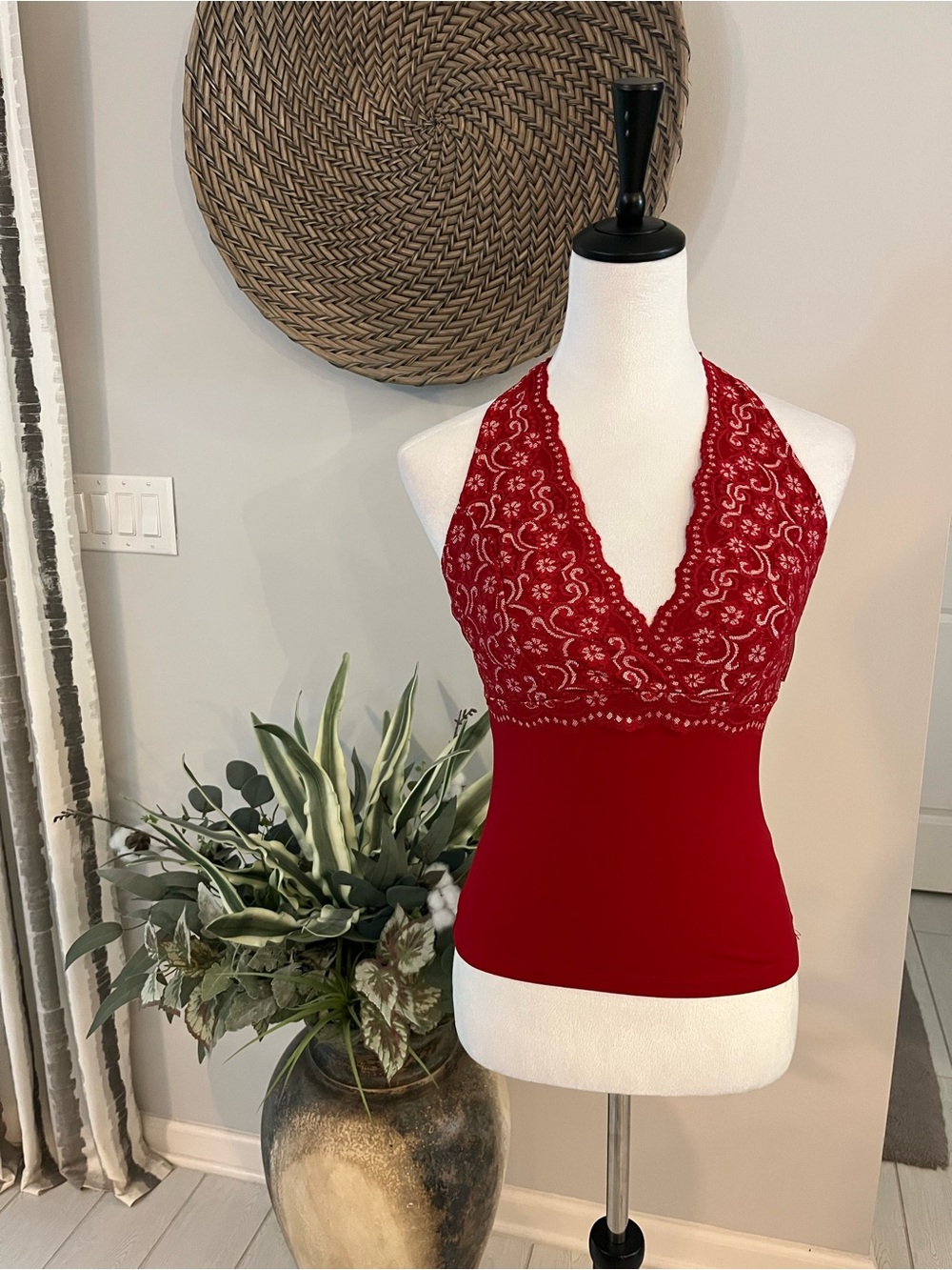 Red Lace Halter Tank Top